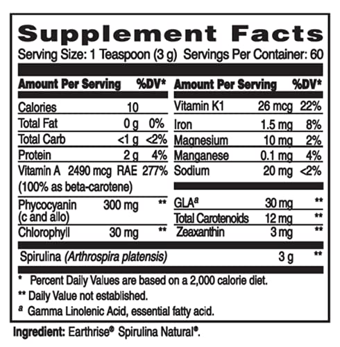 Empaque de spirulina premium Earthrise libre de pesticidas y aditivos