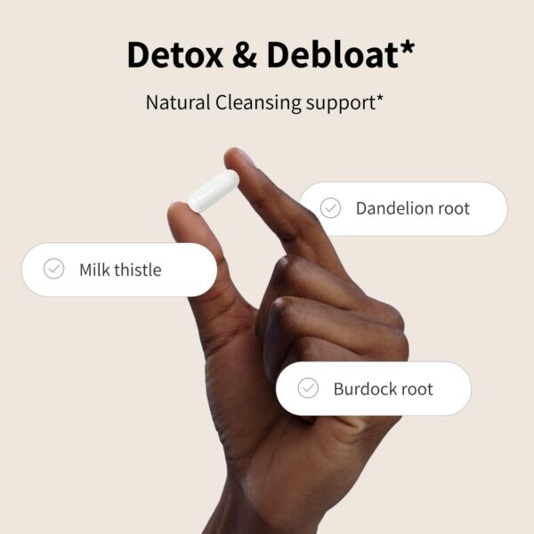 Empaque de suplemento natural vegano para alivio de hinchazón y digestión