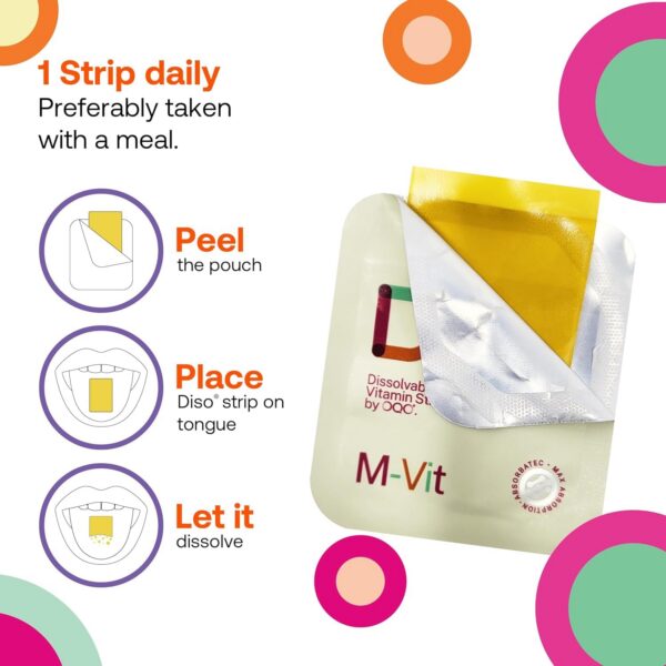 Empaque de tiras DISO M-VIT multivitamínicas sin azúcar