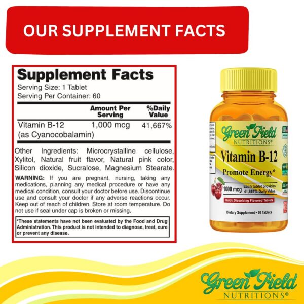 Empaque de vitaminas B12 1000mcg Halal Greenfield