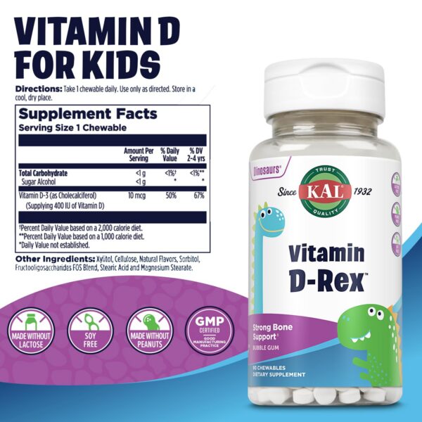 Version 1.0.0 Empaque vitaminas masticables KAL D3 400 UI niños dinosaurio