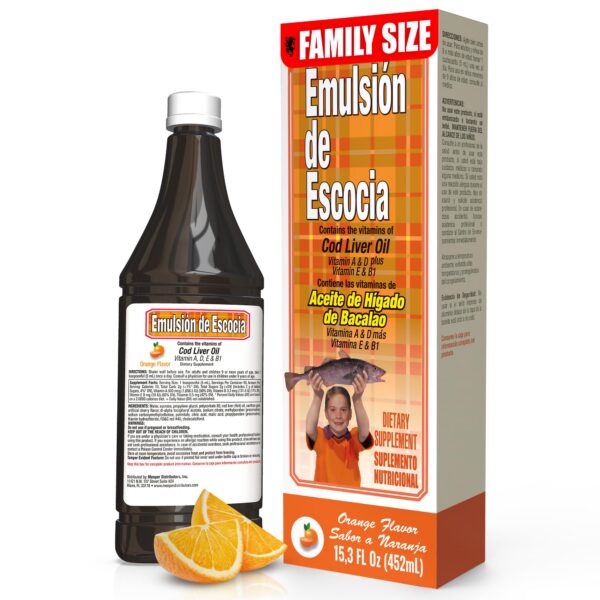 Frasco de Emulsion de Escocia Naranja con etiqueta