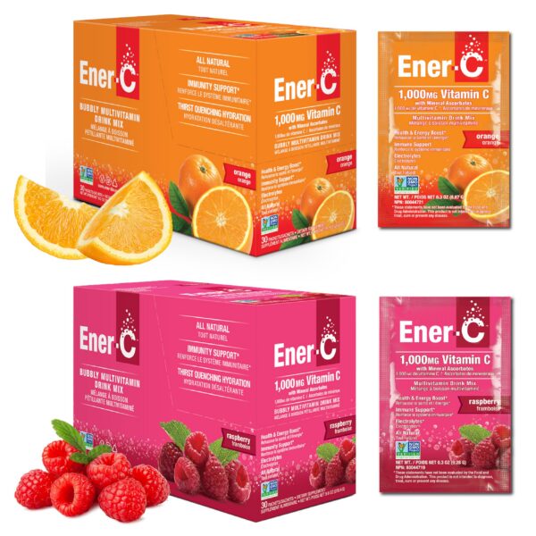 Ener-C polvo multivitamínico naranja y frambuesa 60 paquetes