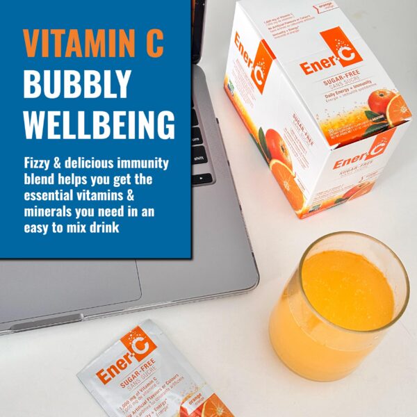 Version 1.0.0 Ener-C sin azúcar polvo multivitamínico etiqueta respaldo caja