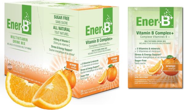 Ener-Life Orange B+ frasco y etiqueta frontal