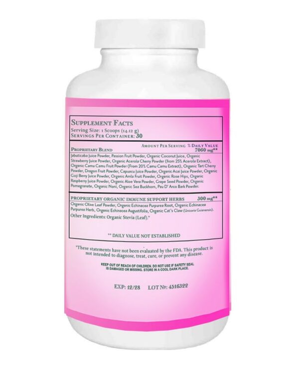 Version 1.0.0 Energy Essentials etiqueta nutricional suplemento Vitamina C Immune+