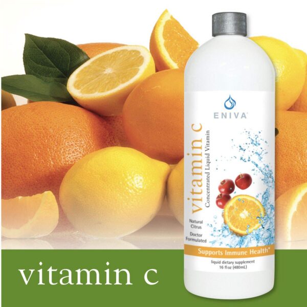 Frasco de Eniva Vitamin C líquido de lado