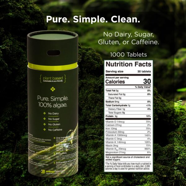 Envase grande con 1000 tabletas de chlorella veganas y orgánicas