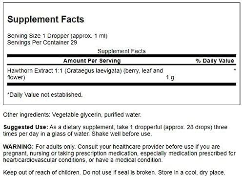 Envase de 29.6 ml extracto de espino sin azúcar ni alcohol Swanson