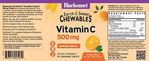 Envase de 90 tabletas vitamina C Bluebonnet EarthSweet sabor naranja