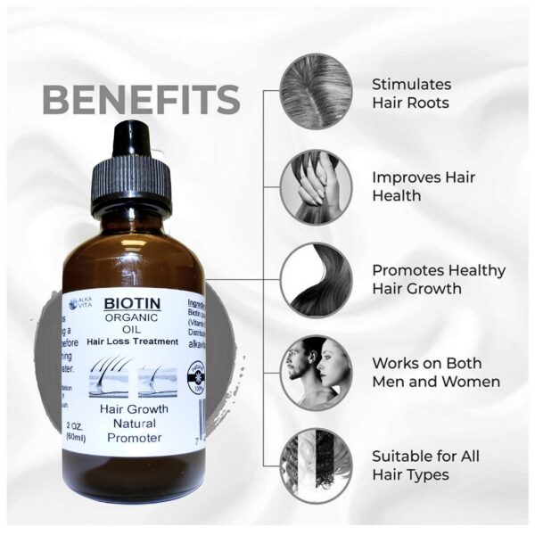 Envase aceite orgánico biotina vitamina b7 tratamiento cabello
