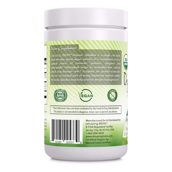 Envase Amazing India Spirulina polvo 454 g superalimento natural