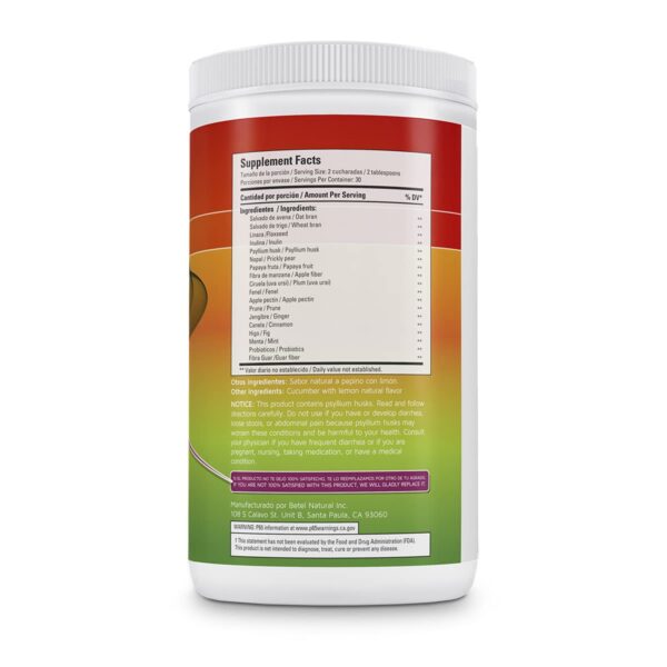 Envase Betel Natural Daily Fibra fórmulas con pepino limón