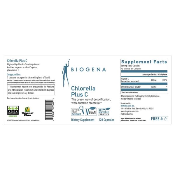 Envase Biogena Chlorella suplemento orgánico detoxificantes y vitaminas