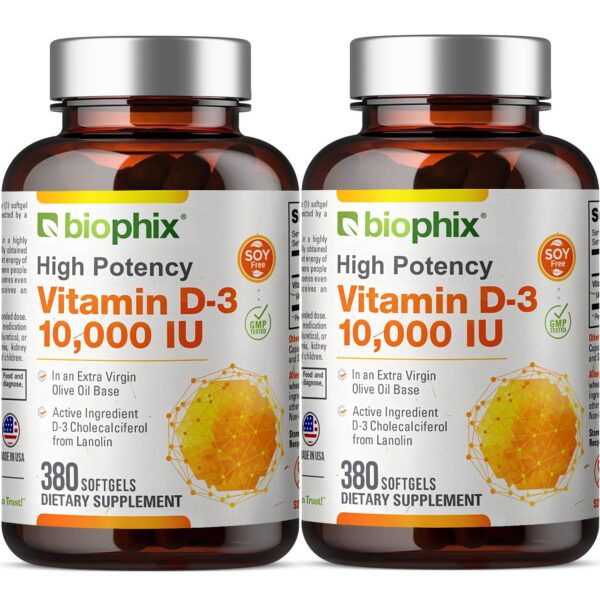 Envase biophix vitamina D3 10000 UI softgels alta potencia