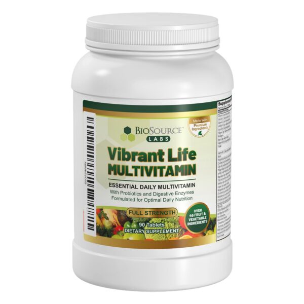 Envase BioSource Labs multivitamínico Vibrant Life 90 tabletas