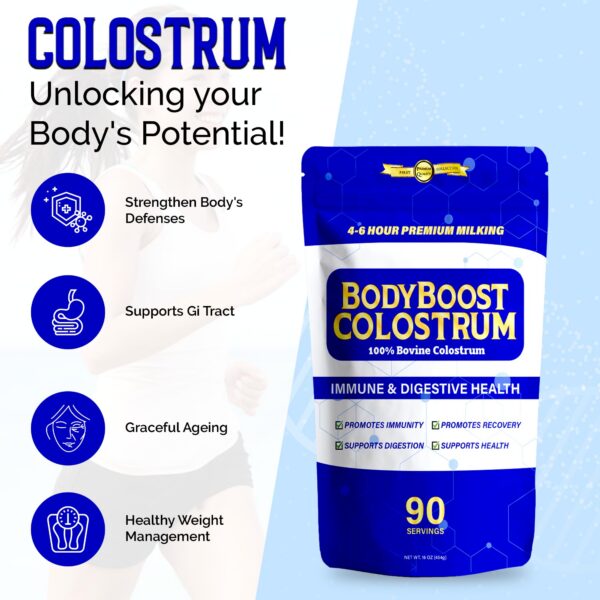 Envase BodyBoost calostro polvo completo vacas alimentadas con pasto