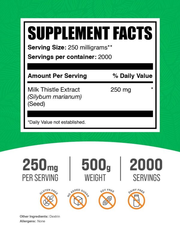 Envase BulkSupplements cardo mariano polvo extracto natural pura calidad