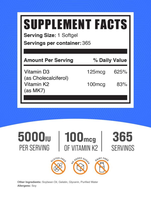 Version 1.0.0 Envase BulkSupplements vitamina D3 y K2 apoyo inmunológico