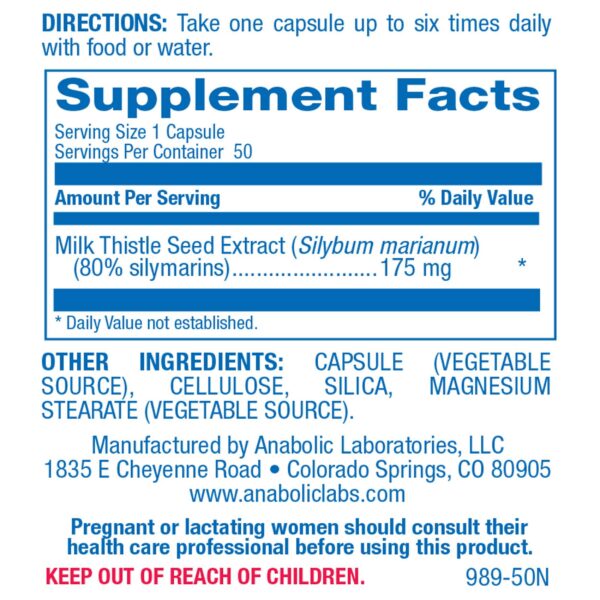 Envase de cápsulas con 80% silimarina para limpieza de hígado, Anabolic