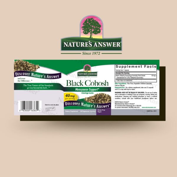 Frasco de suplemento Cohosh negro para menopausia Nature's Answer