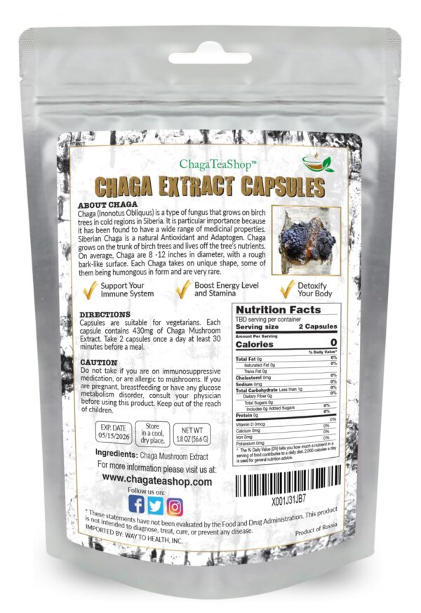 Envase Cápsulas Chaga Siberiano Suministro 2 Meses