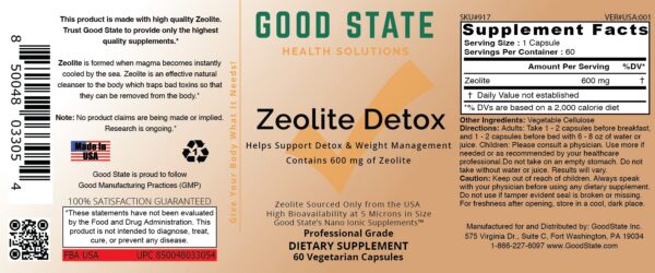Envase cápsulas detox Zeolita Good State 60 unidades