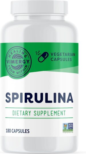 Envase de cápsulas de espirulina Vimergy 180 unidades