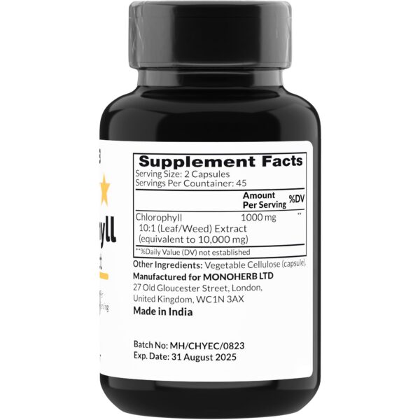 Version 1.0.0 Envase y cápsulas transparentes MONOHERB clorofila 1000 mg