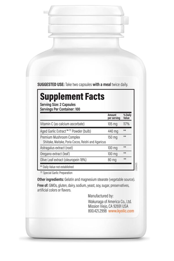 Envase cápsulas Kyolic ajo envejecido salud inmunológica