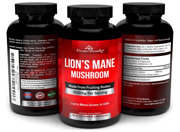 Envase cápsulas Melena de León nootrópico Divine Bounty 1800mg