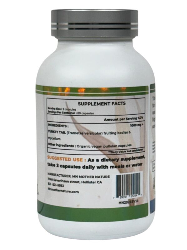 MN Mother Nature Turkey Tail envase y cápsulas