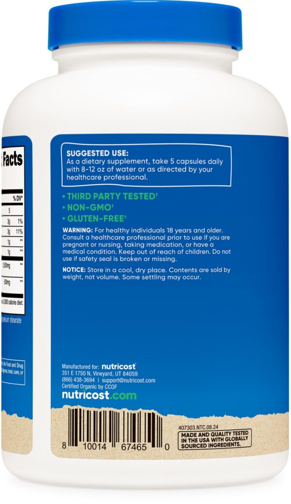 Envase y cápsulas de suplemento de fibra Nutricost