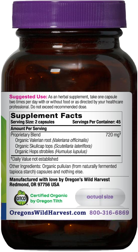 Envase de cápsulas veganas para relajación muscular de Oregon