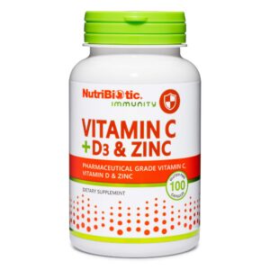 Envase de cápsulas Vitamina C D3 Zinc NutriBiotic 100 unidades