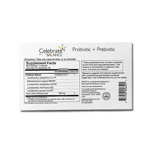 Envase Celebrate Vitamins Balance suplementos para la digestión