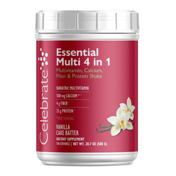 Envase Celebrate Vitamins multivitamínico bariátrico 4 en 1 sabor vainilla