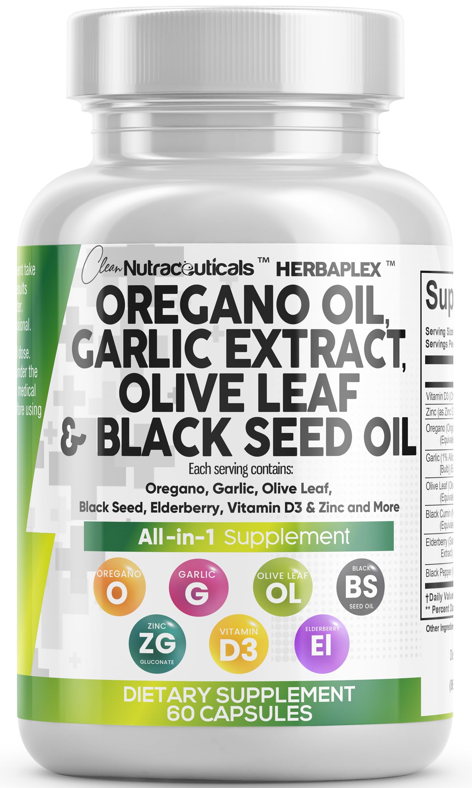 Clean Nutraceuticals Oregano Oil Garlic Vitamin D3 Zinc