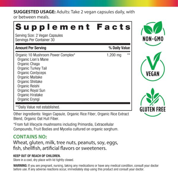 Envase detallado complejo 10 hongos Rainbow Light