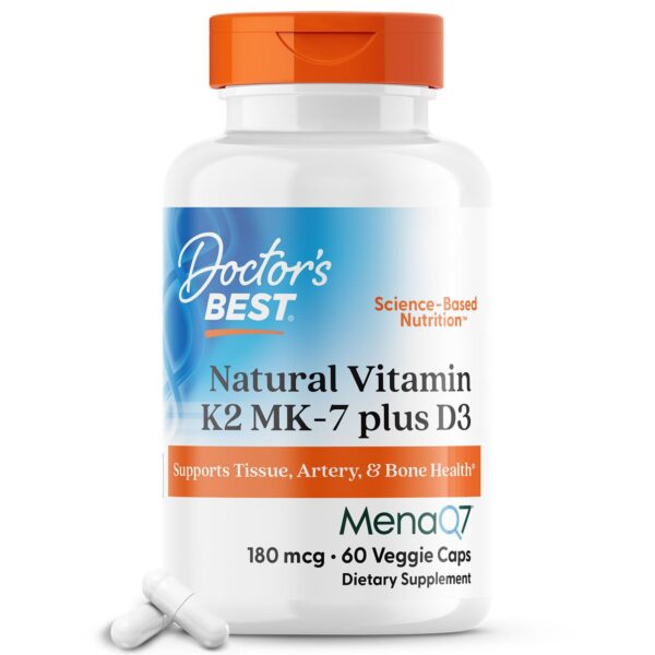 Envase Doctor's Best Vitamina K2 MK-7 y D3 60 cápsulas vegetales