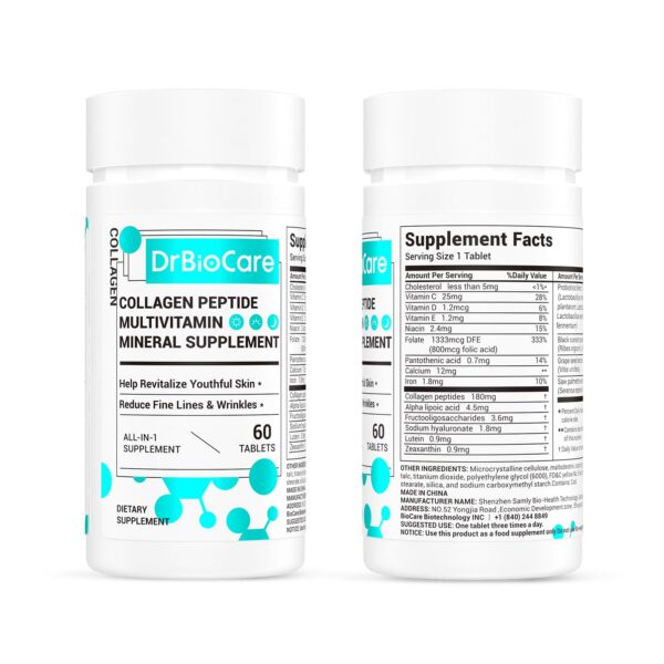 Envase de DrBioCare Péptidos de Colágeno mostrando beneficios