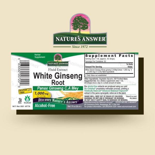 Version 1.0.0 Envase extracto ginseng blanco naturaleza sin alcohol 1 oz