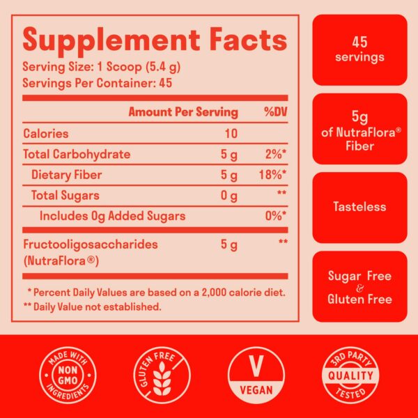Envase de fibra prebiótica orgánica sin azúcar