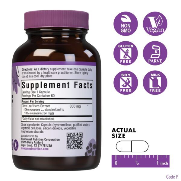 Envase frontal extracto hoja de olivo Bluebonnet 60 cápsulas