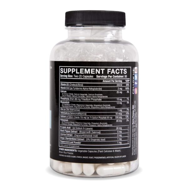 Version 1.0.0 Envase frontal cápsulas electrolitos Ryno Power 100 cápsulas naturales