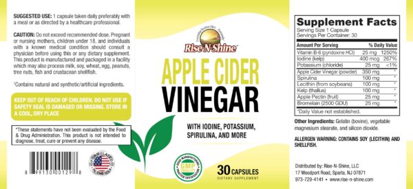Version 1.0.0 Envase frontal cápsulas vinagre de manzana soporte inmunológico Rise-N-Shine