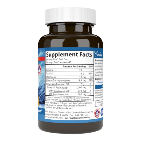 Envase frontal Carlson EcoSmart Omega-3 90 cápsulas blandas