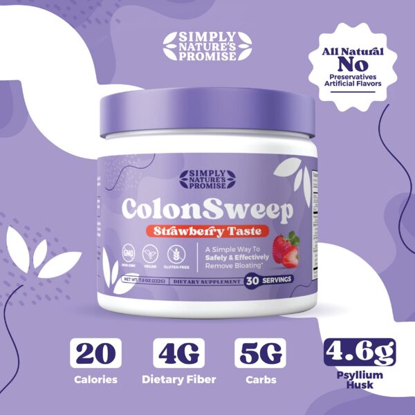 Envase frontal ColonSweep psyllium sabor fresa para salud digestiva