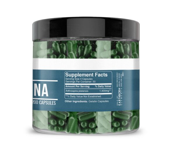envase frontal espirulina Earthborn Elements 200 cápsulas