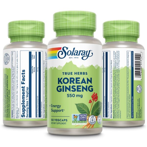Envase frontal Ginseng Coreano 550 mg SOLARAY vegano
